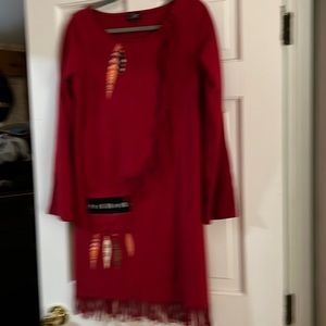 Coline knit dress with fringe. NWOT SIZE M cranberry red